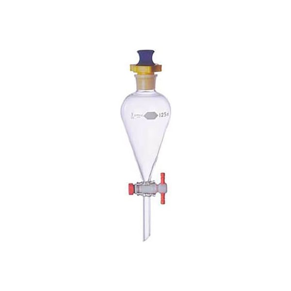 Cp Lab Safety. Kimble Kimax Squibb Separatory Funnel PTFE Stopcock and Plastic Stopper 250ML Case of 4 29049F-250 - main
